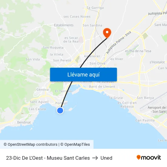 23-Dic De L'Oest - Museu Sant Carles to Uned map