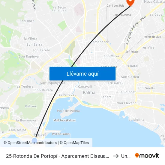 25-Rotonda De Portopí - Aparcament Dissuasiu to Uned map