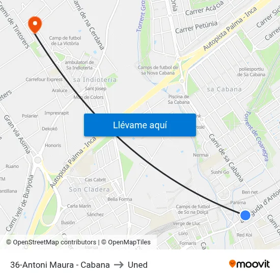 36-Antoni Maura - Cabana to Uned map