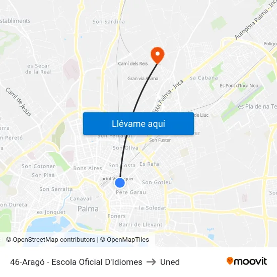46-Aragó - Escola Oficial D'Idiomes to Uned map