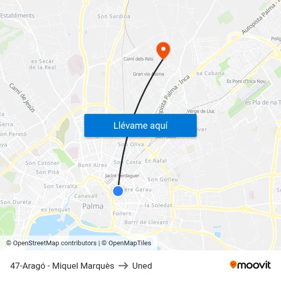 47-Aragó - Miquel Marquès to Uned map