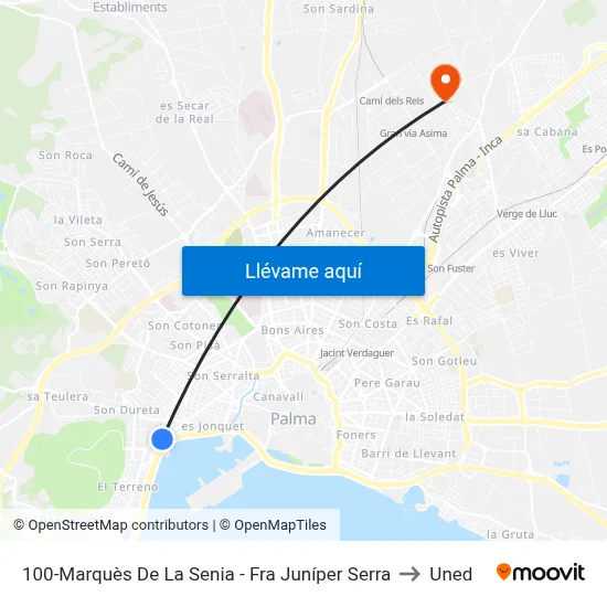 100-Marquès De La Senia - Fra Juníper Serra to Uned map