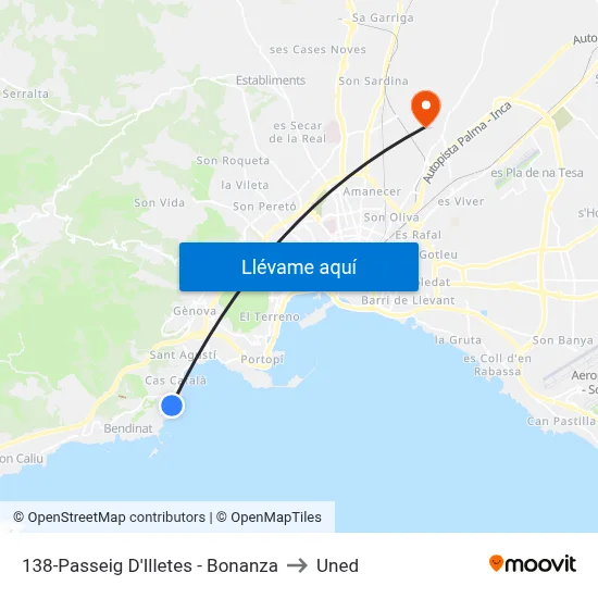 138-Passeig D'Illetes - Bonanza to Uned map