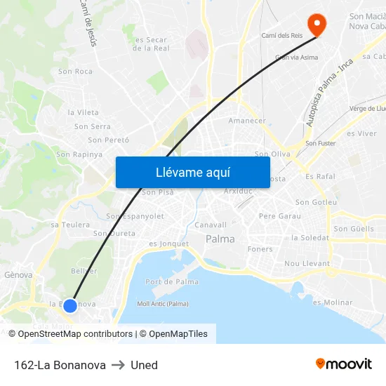 162-La Bonanova to Uned map