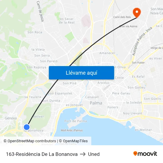 163-Residència De La Bonanova to Uned map