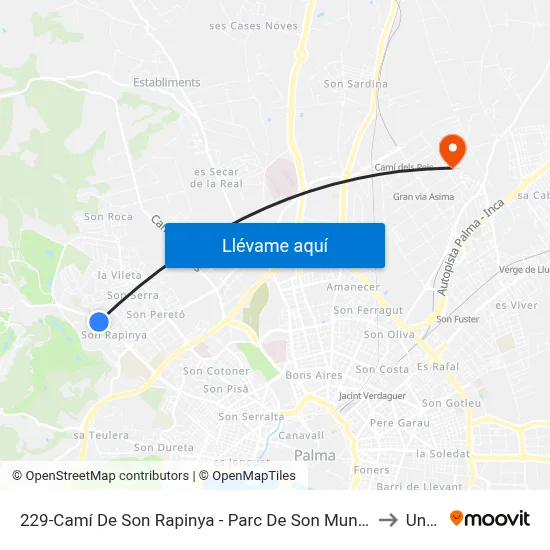 229-Camí De Son Rapinya - Parc De Son Muntaner to Uned map