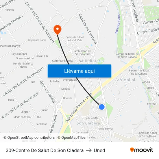309-Centre De Salut De Son Cladera to Uned map