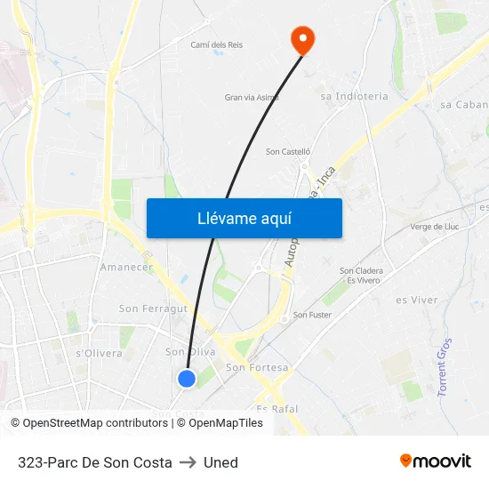 323-Parc De Son Costa to Uned map