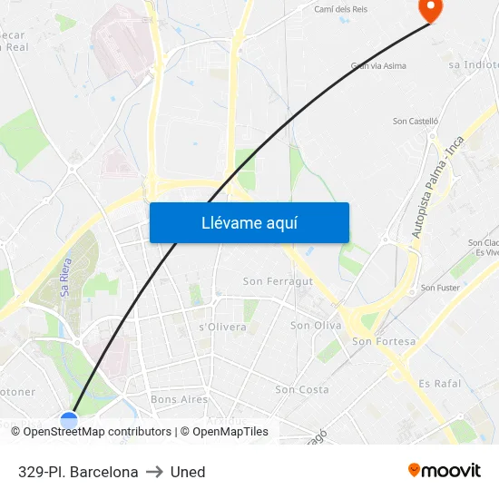 329-Pl. Barcelona to Uned map