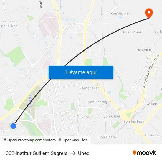 332-Institut Guillem Sagrera to Uned map