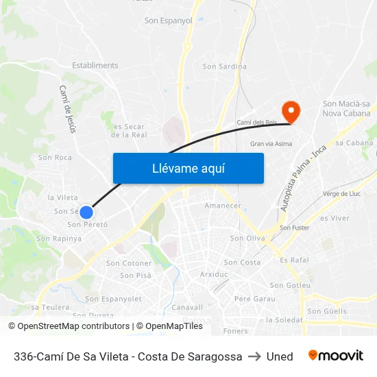 336-Camí De Sa Vileta - Costa De Saragossa to Uned map