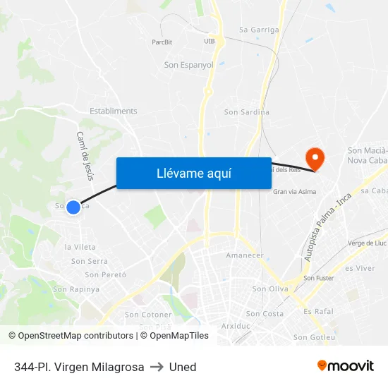 344-Pl. Virgen Milagrosa to Uned map