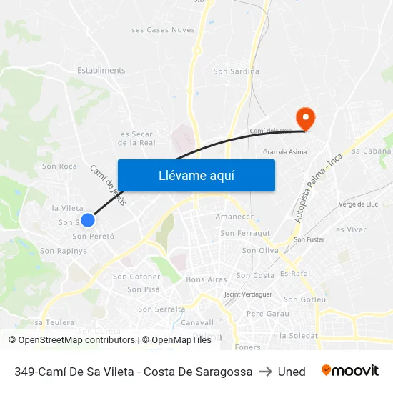 349-Camí De Sa Vileta - Costa De Saragossa to Uned map
