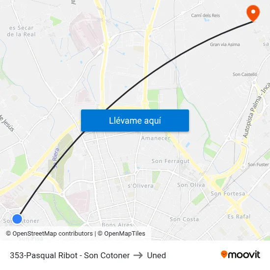 353-Pasqual Ribot - Son Cotoner to Uned map