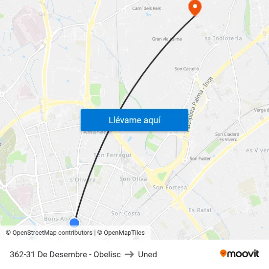 362-31 De Desembre - Obelisc to Uned map