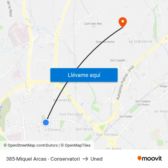 385-Miquel Arcas - Conservatori to Uned map