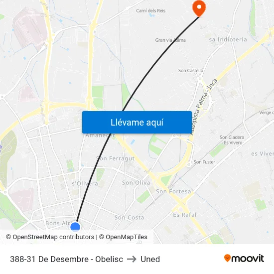 388-31 De Desembre - Obelisc to Uned map