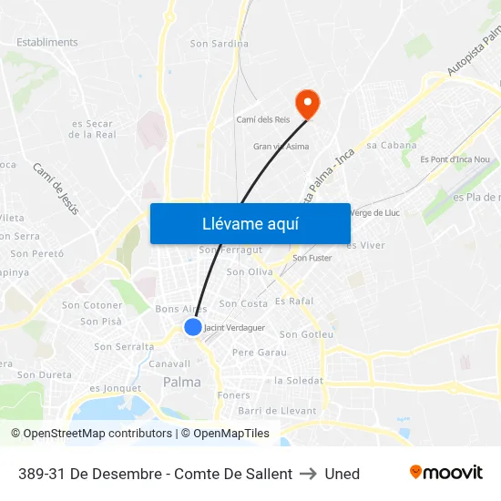 389-31 De Desembre - Comte De Sallent to Uned map