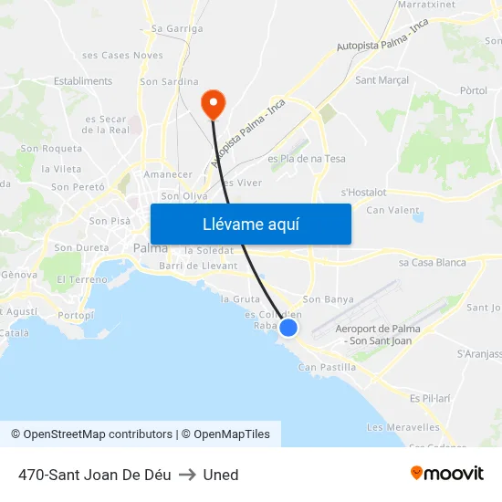 470-Sant Joan De Déu to Uned map