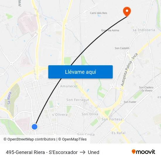 495-General Riera - S'Escorxador to Uned map