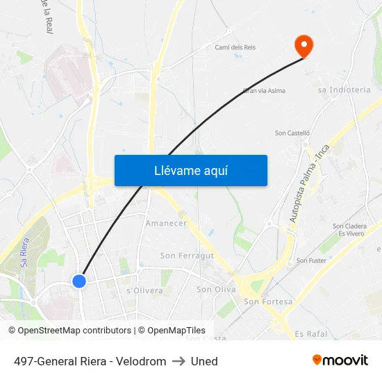 497-General Riera - Velodrom to Uned map
