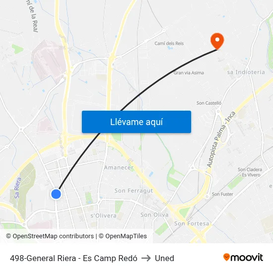 498-General Riera - Es Camp Redó to Uned map