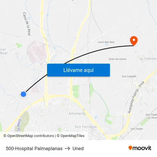 500-Hospital Palmaplanas to Uned map