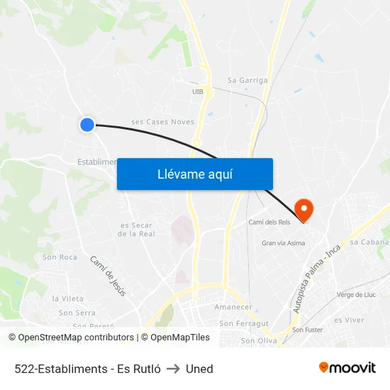 522-Establiments - Es Rutló to Uned map