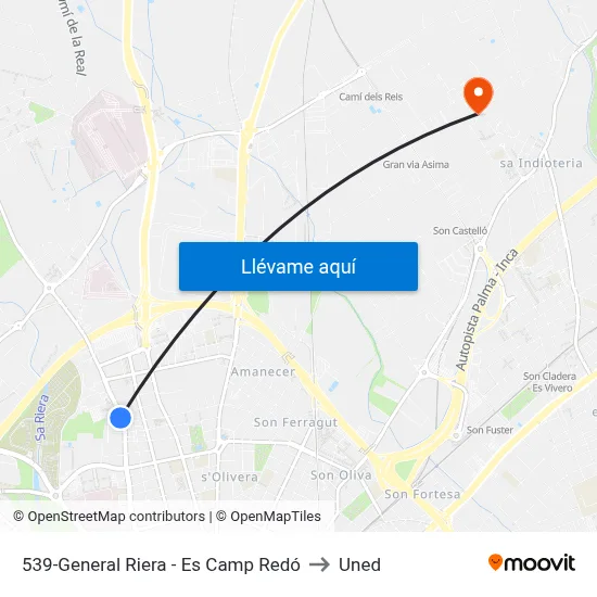 539-General Riera - Es Camp Redó to Uned map