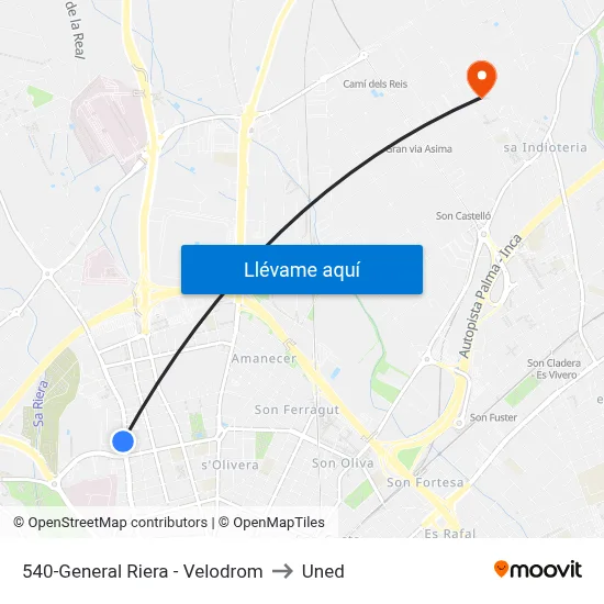 540-General Riera - Velodrom to Uned map