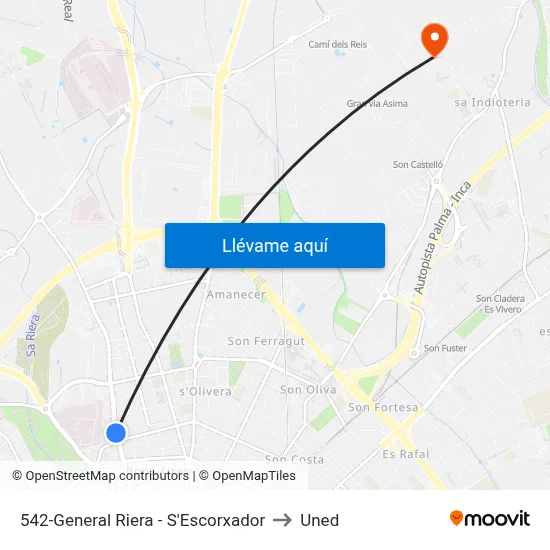 542-General Riera - S'Escorxador to Uned map