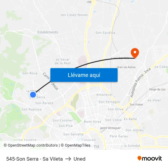 545-Son Serra - Sa Vileta to Uned map