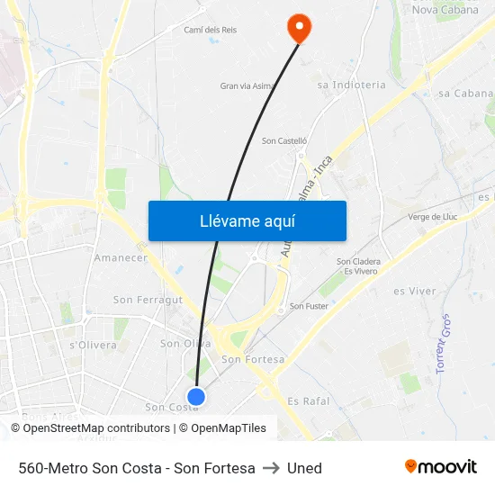 560-Metro Son Costa - Son Fortesa to Uned map