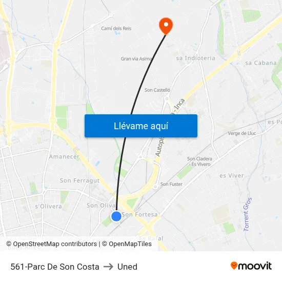 561-Parc De Son Costa to Uned map