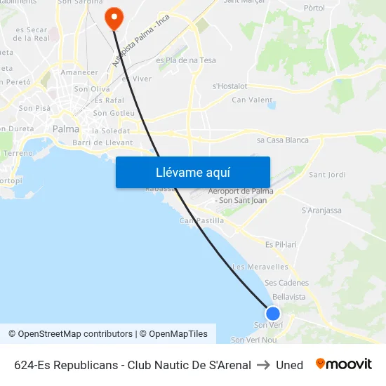624-Es Republicans - Club Nautic De S'Arenal to Uned map