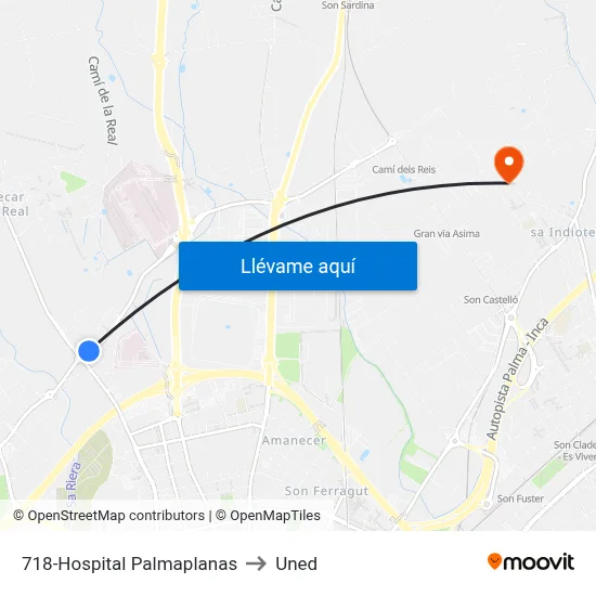 718-Hospital Palmaplanas to Uned map