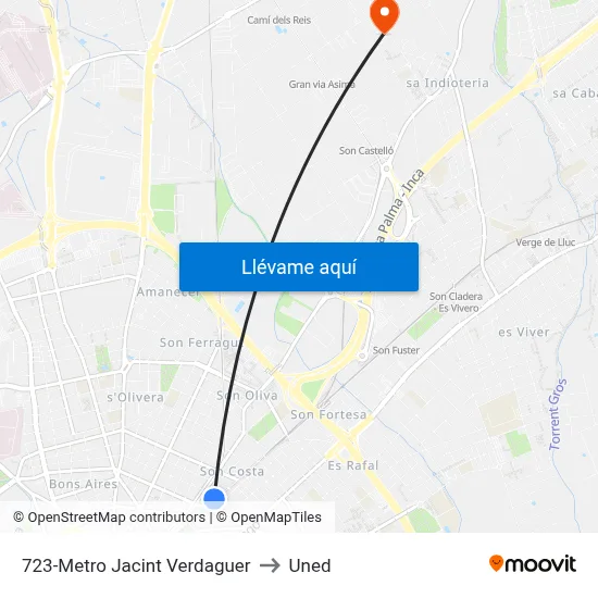 723-Metro Jacint Verdaguer to Uned map