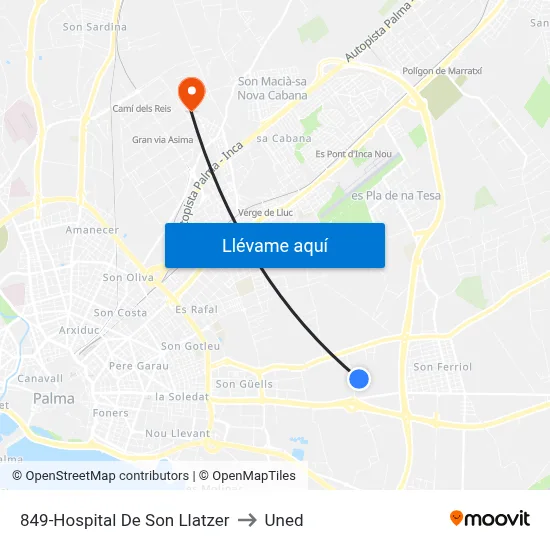849-Hospital De Son Llatzer to Uned map