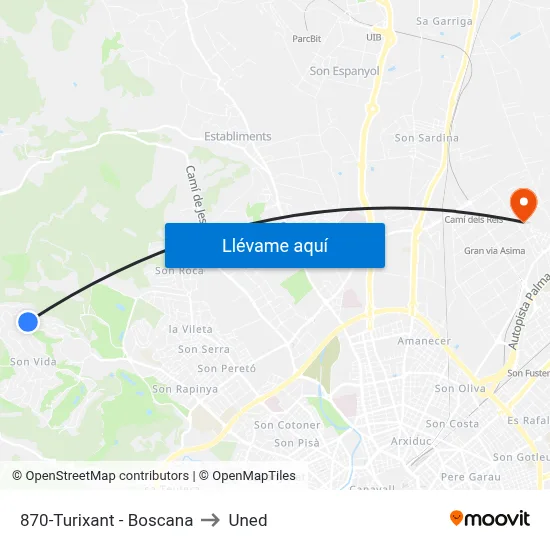 870-Turixant - Boscana to Uned map