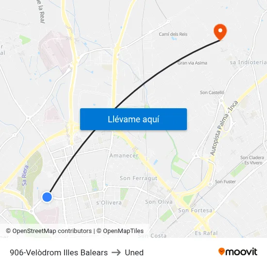 906-Velòdrom Illes Balears to Uned map