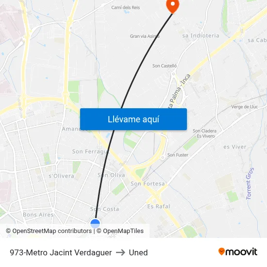 973-Metro Jacint Verdaguer to Uned map