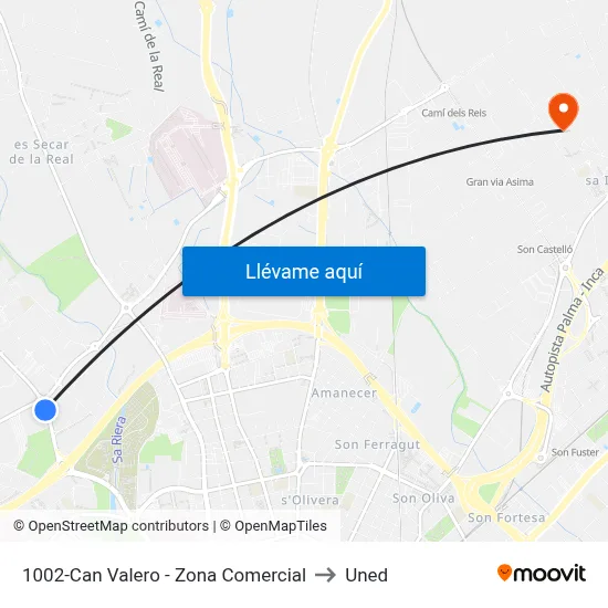 1002-Can Valero - Zona Comercial to Uned map
