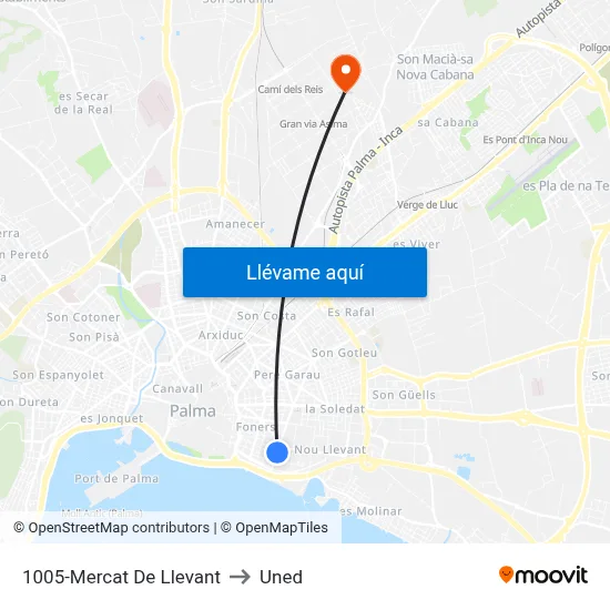 1005-Mercat De Llevant to Uned map