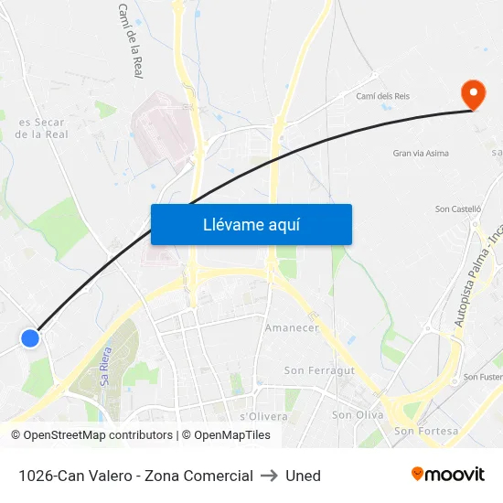 1026-Can Valero - Zona Comercial to Uned map