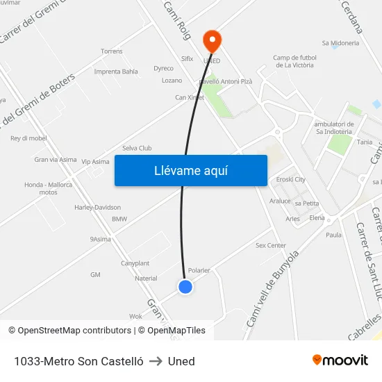 1033-Metro Son Castelló to Uned map