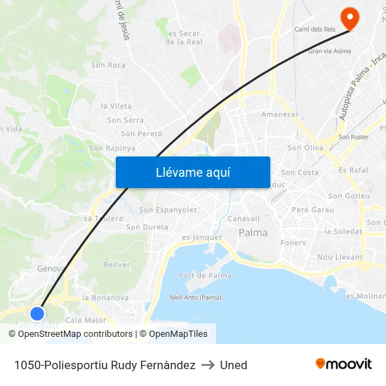 1050-Poliesportiu Rudy Fernàndez to Uned map