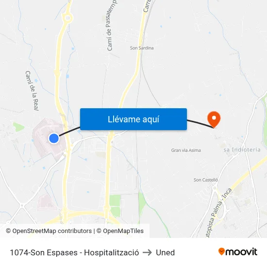 1074-Son Espases - Hospitalització to Uned map