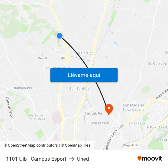 1101-Uib - Campus Esport to Uned map