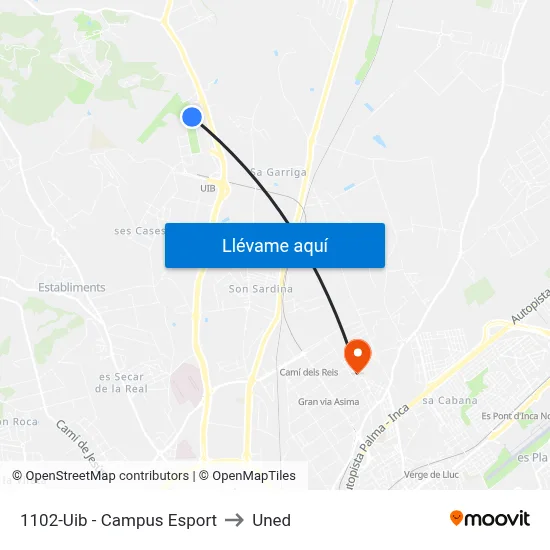 1102-Uib - Campus Esport to Uned map