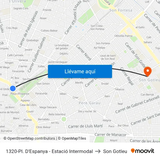 1320-Pl. D'Espanya - Estació Intermodal to Son Gotleu map